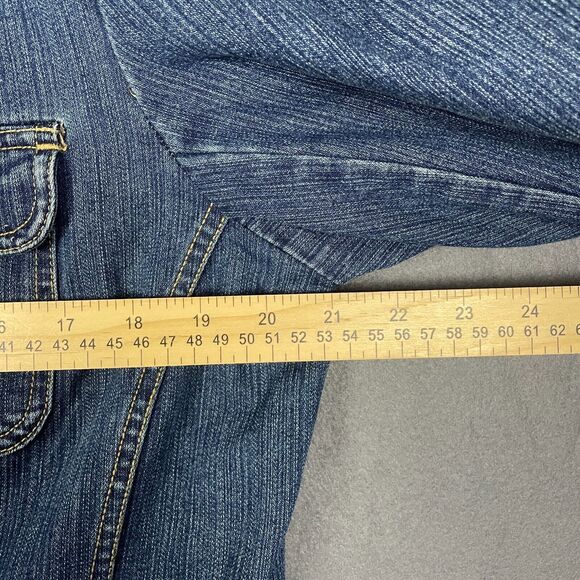 St. John's Bay Jacket Women's Large Blue Denim Stretch Long Sleeve Button Front - Picture 11 of 15